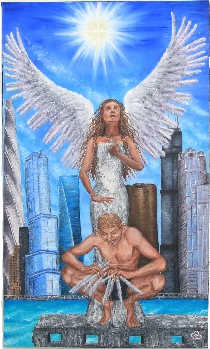 Forgiveness in Lack of Repent Angel oil painting by Chicago artist Marta Sytniewski