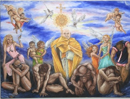 Pope John Paul II Happiness and Depression oil painting by Chicago fresco artist Marta Sytniewski