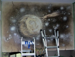 Michelangelo inspired Traditional fresco painting. Religious art commissioned murals by Chicago artist Marta Sytniewski
